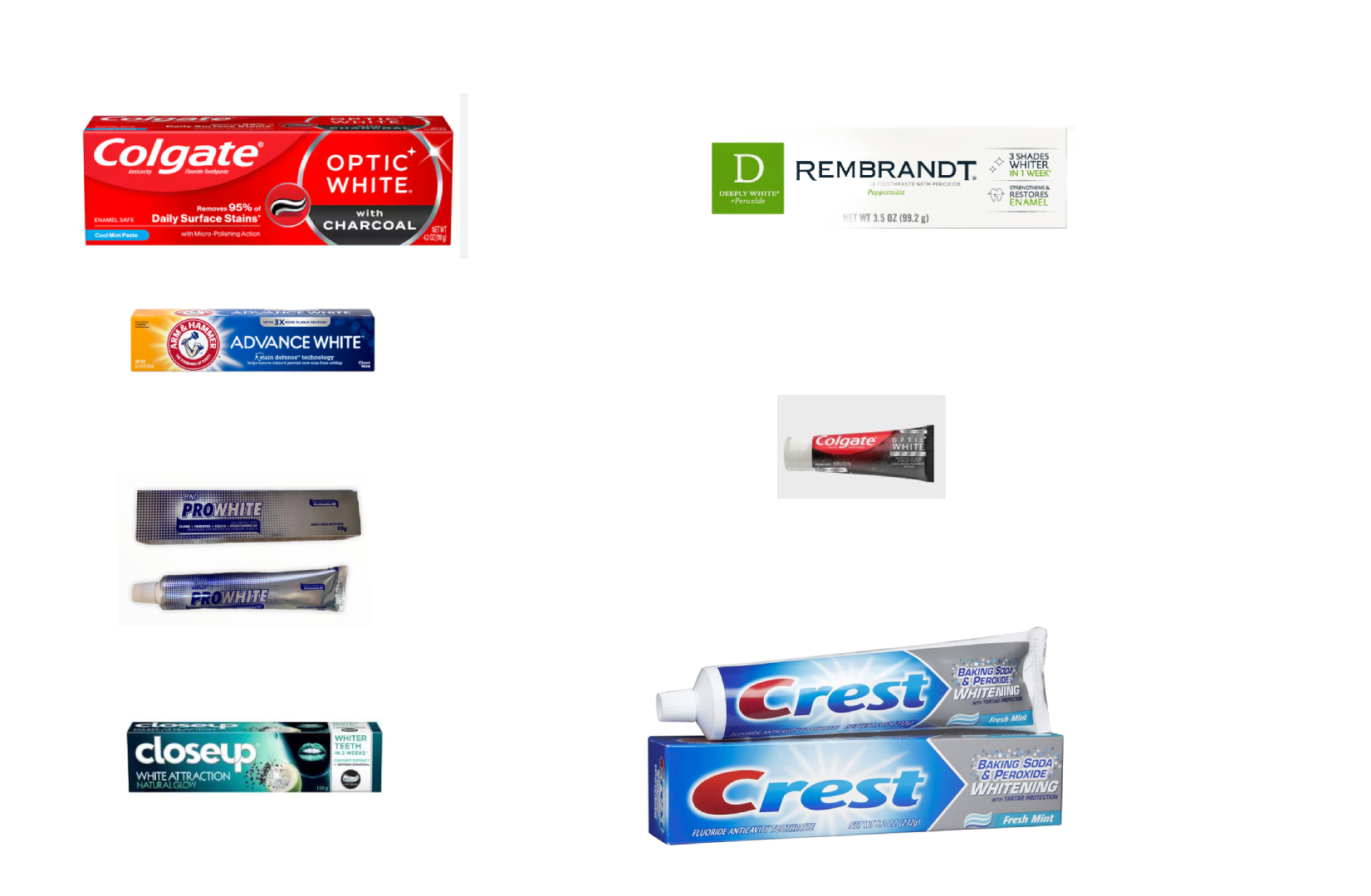 different whitening toothpastes